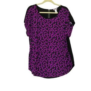 Super Line Purple Black Blouse Size 3XL Short Sleeve Geometric Serial # 1395VP‎